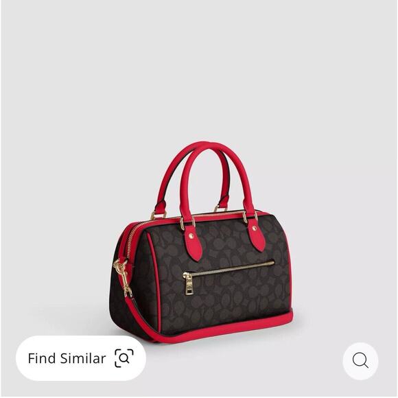 NWT Coach Rowan Satchel In Signature Canvas CV961 Walnut /Bold Red - Picture 7 of 9
